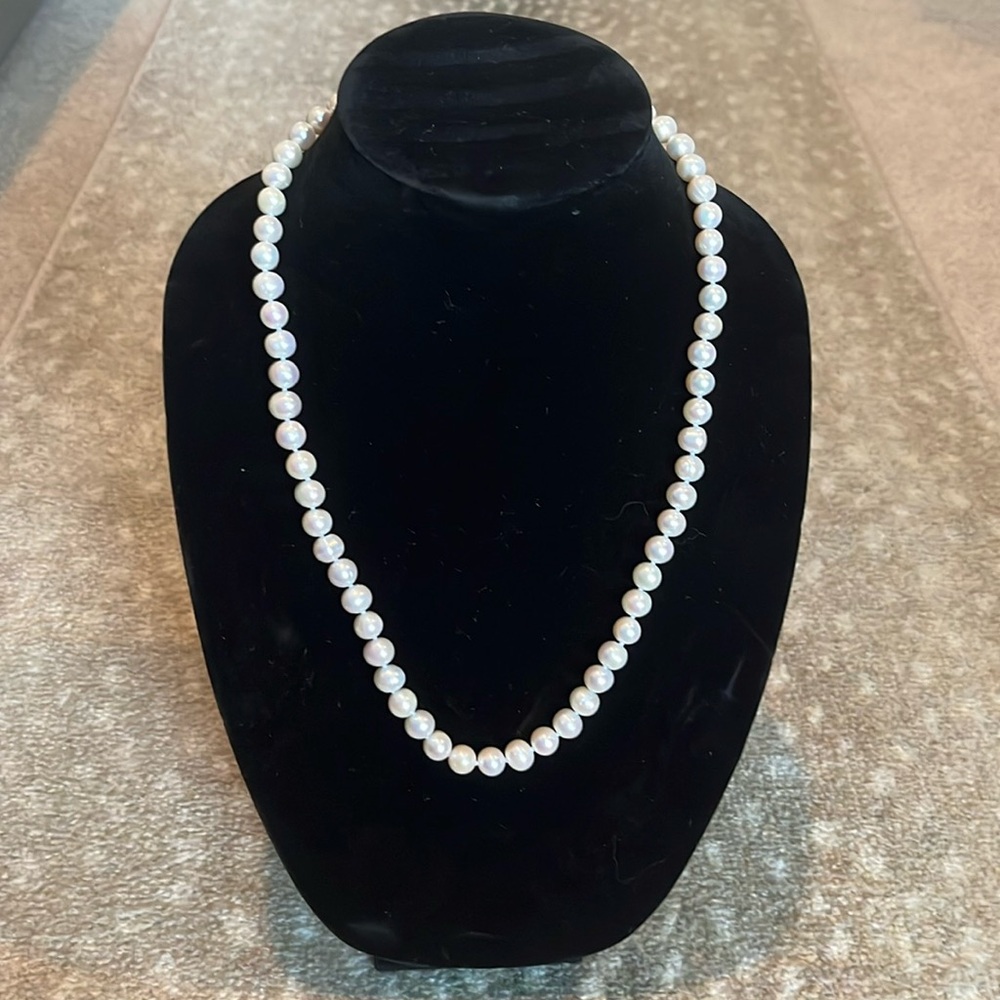 White Cultured Freshwater Pearl Rhodium Over Sterling 24 Inch Strand Necklace